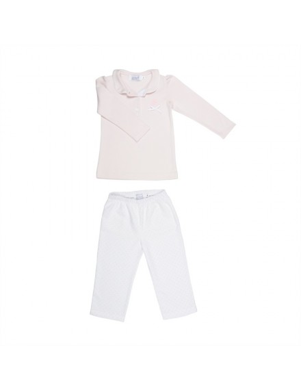 COTOLINI PYJAMA POLO LONG FILLE ALEXINE ROSE + FLANELLE BLANCHE POIS COTOLINI PYJAMA POLO LONG FILLE ALEXINE ROSE + FLANELLE BLANCHE POIS
