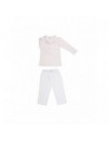 COTOLINI PYJAMA POLO LONG FILLE ALEXINE ROSE + FLANELLE BLANCHE POIS